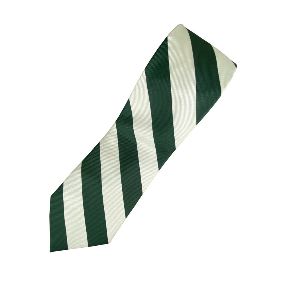 VTG Parquet Mens Silk Tie Forest Hunter Green Off White Repp Stripe Prep 58x4